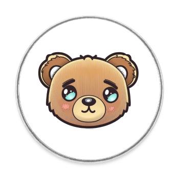 Cuddle alarm: Cute teddy bear - Round  fridge magnet - white - Front