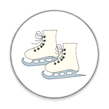 Patins à glace jaune - Magnet rond - blanc - Devant