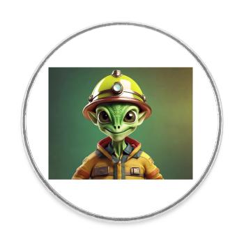 niedliche kleine grüne Retro Vintage Alien Feuerwehrmann - Runder Kühlschrankmagnet - Weiß - Vorne