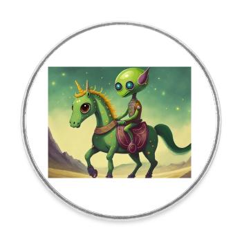 mignon petit extraterrestre rétro vert chevauchant un cheval - Magnet rond - blanc - Devant