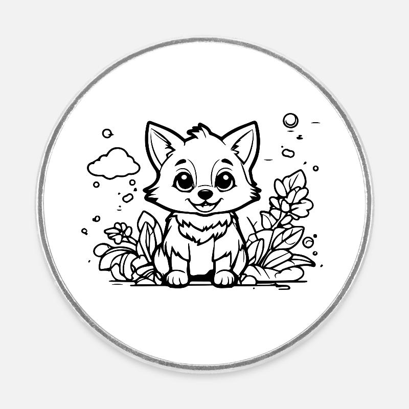 Fuchs Blumen Wolken - Runder Kühlschrankmagnet - Weiß