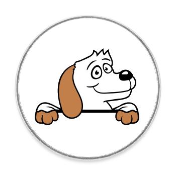 Dog Behind Wall Fence Sign Peeping Happy Cute - Round  fridge magnet - white - Front