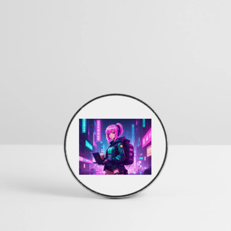 Neon Hacker Girl – Prêt à coder et à conquérir Magnet rond