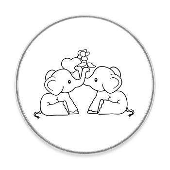 2 éléphants aiment coeur couples de couple en amour fleur - Magnet rond - blanc - Devant