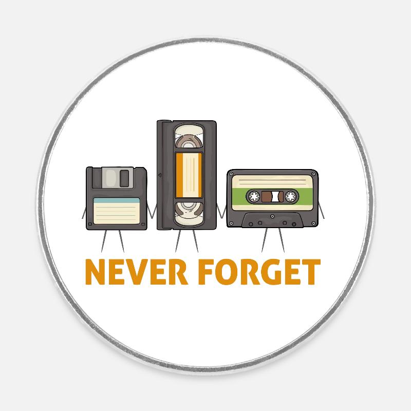 Never Forget Floppy Disk Video Cassette Cassette - Round  fridge magnet - white