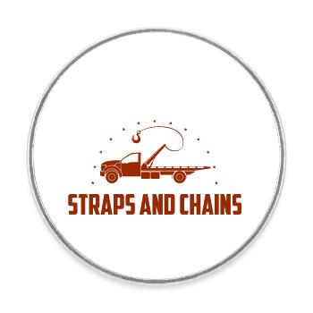 Les plate-formes le font avec des sangles et des chaînes Dépanneuse - Magnet rond - blanc - Devant