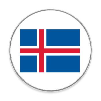 Iceland flag / Drapeau Islande - Magnet rond - blanc - Devant