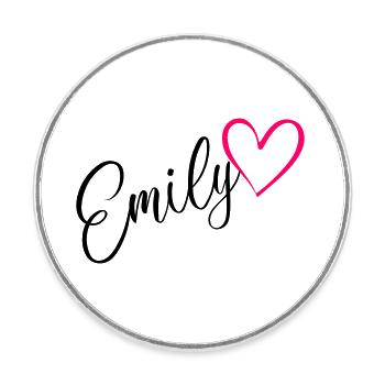 Emily Surname First Name Heart pink - Round  fridge magnet - white - Front
