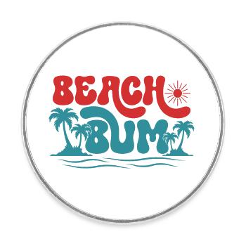 Beach Bum, Summer Sun Holiday Beach Palm Trees Sea - Round  fridge magnet - white - Front