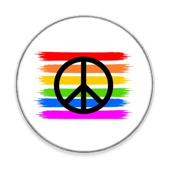 Signe de paix sur le drapeau arc-en-ciel LGBT - Magnet rond - blanc - Devant