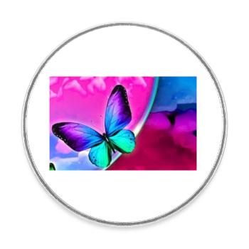 papillon - Magnet rond - blanc - Devant