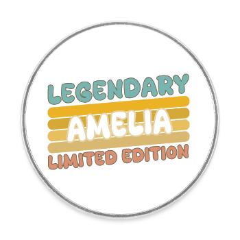 Nom : Amelia - Magnet rond - blanc - Devant