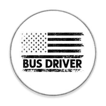 American Flag Bus Driver Patriot School Bus - Round  fridge magnet - white - Front