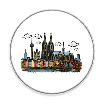 Cologne Skyline - Round  fridge magnet - white - Front