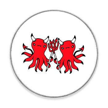 2 Octopus Devil Hell Team Friends Satan Evil Cute - Round  fridge magnet - white - Front