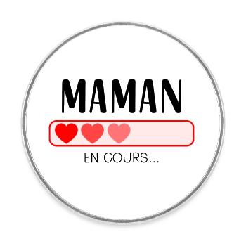 Maman en cours - Magnet rond - blanc - Devant