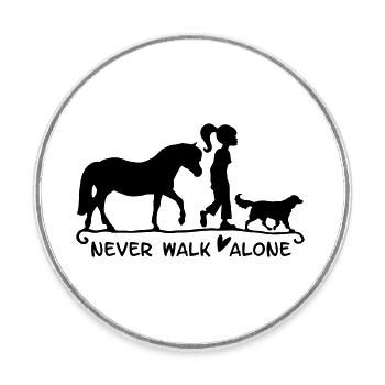 never walk alone - mit Pferd und Hund - Runder Kühlschrankmagnet - Weiß - Vorne