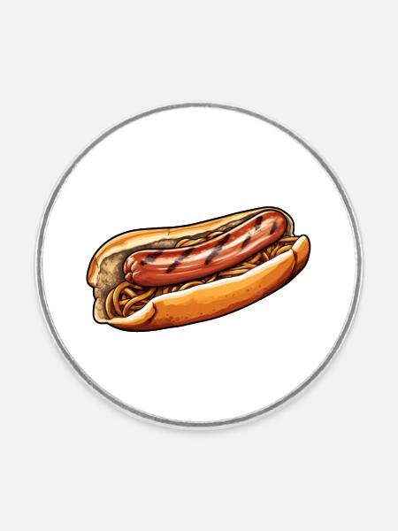 Bratwurst im Brötchen - Runder Kühlschrankmagnet - Weiß