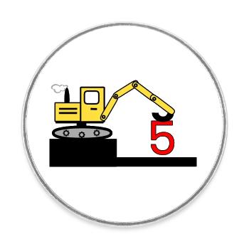 Excavatrice - Magnet rond - blanc - Devant
