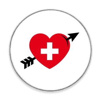 Heart - Swiss Cross Arrow (I Love Switzerland, 3C) - Round  fridge magnet - white - Front