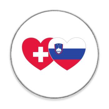 Schweiz Slowenien Flagge Herz - Runder Kühlschrankmagnet - Weiß - Vorne