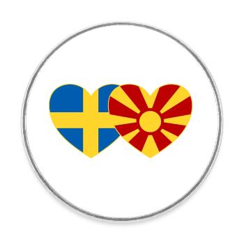 Suède Macédoine Drapeau Coeur - Magnet rond - blanc - Devant