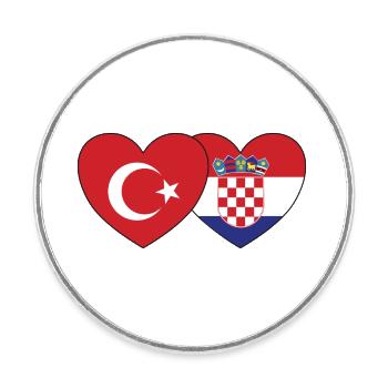 Turkey Croatia Flag Heart - Round  fridge magnet - white - Front