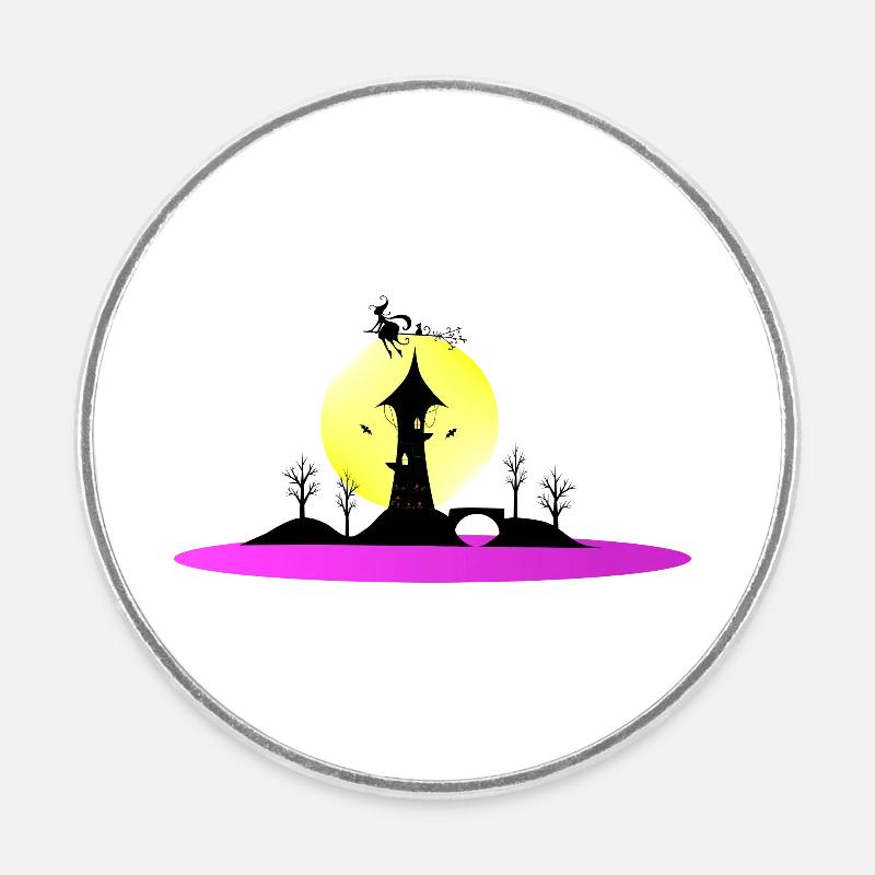 Halloween Tower and Witch Gothic Landscape - Round  fridge magnet - white