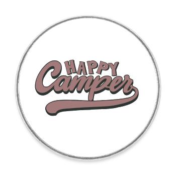 Camperspruch Happy Camper - Runder Kühlschrankmagnet - Weiß - Vorne