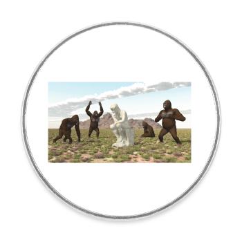 Gorillas mit Denker Skulptur - Runder Kühlschrankmagnet - Weiß - Vorne