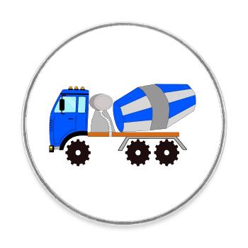 Bétonnière bleu-gris, véhicule de chantier - Magnet rond - blanc - Devant