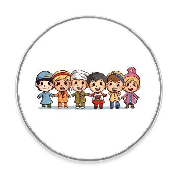 Des enfants de différentes nations jouent les uns avec les autres - Magnet rond - blanc - Devant