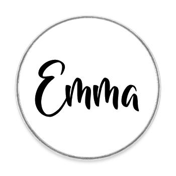 Name - Emma - Round  fridge magnet - white - Front