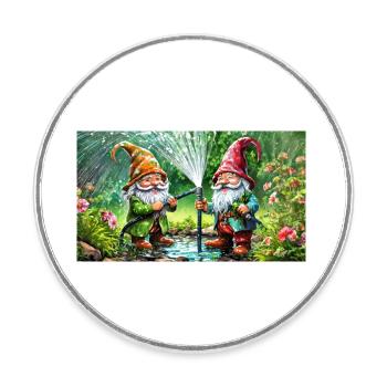 Mignons petits gnomes Vie quotidienne – bataille d’eau - Magnet rond - blanc - Devant