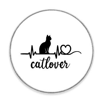 Catlover heartbeat - Runder Kühlschrankmagnet - Weiß - Vorne