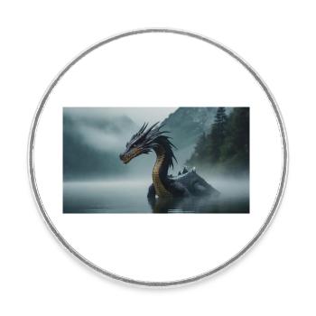 Ein realistischer böser dunkler Drache in einem nebligen Fluss - Runder Kühlschrankmagnet - Weiß - Vorne