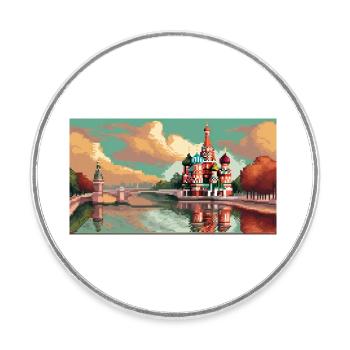 St. Basil's Cathedral, Moscow, Russia - Pixel Art - Round  fridge magnet - white - Front