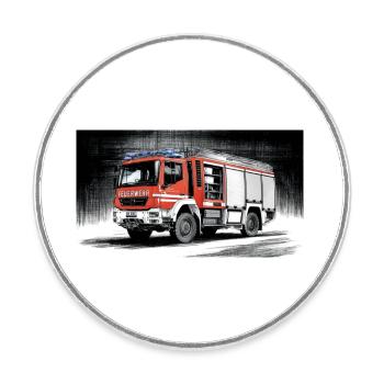 Camion de pompiers - Magnet rond - blanc - Devant