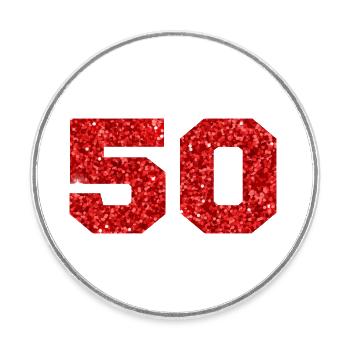 Numéro 50 paillettes rouge - 50e anniversaire - Magnet rond - blanc - Devant