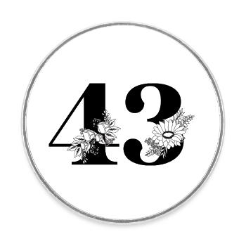 Number 43 Black Floral - 43rd Floral Birthday - Round  fridge magnet - white - Front