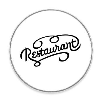 Lettrage de restaurant - Magnet rond - blanc - Devant