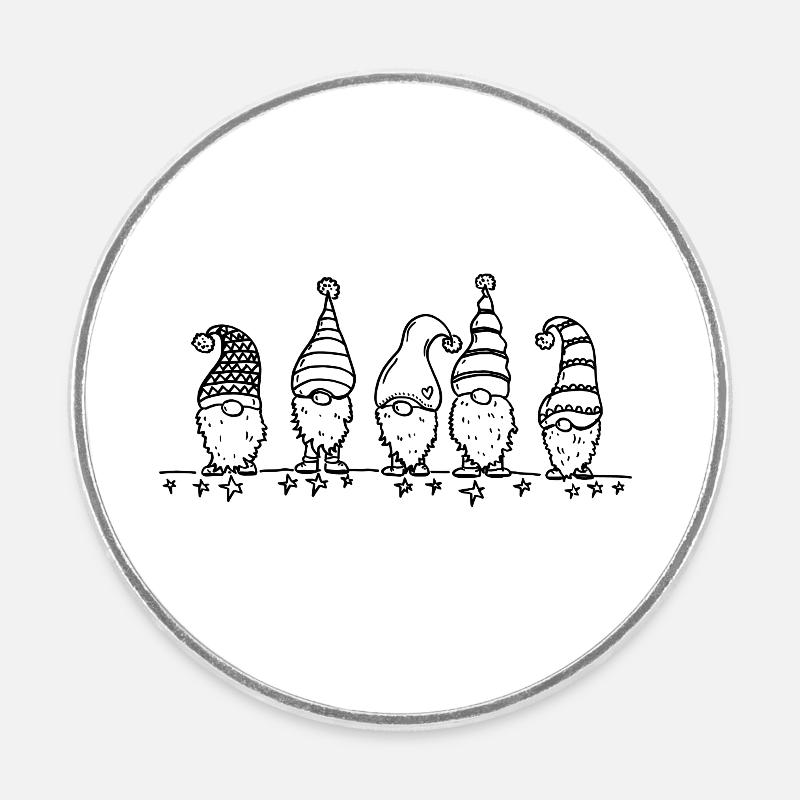5 petits lutins aux chapeaux pointus - Magnet rond - blanc