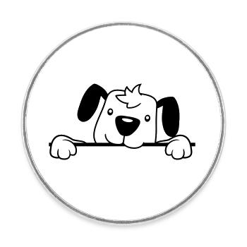 Dog Behind Wall Fence Sign Peeping Happy Cute - Round  fridge magnet - white - Front
