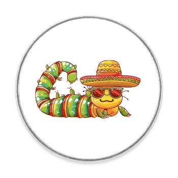 Worm Funny Sombrero - Round  fridge magnet - white - Front