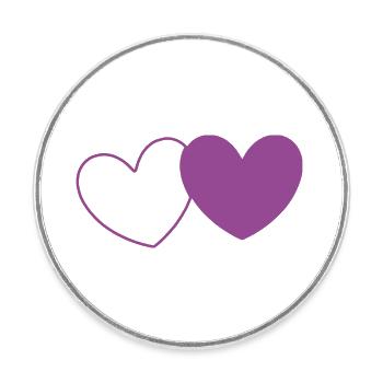 Coeur Violet 2 Coeurs Saint Valentin - Magnet rond - blanc - Devant