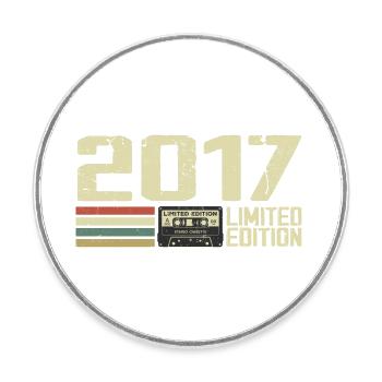 Né en 2017 - Vintage 2017 - 7e Anniversaire Rétro - Magnet rond - blanc - Devant