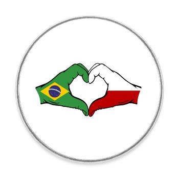 Brazil Poland Flag Hands Heart Shape - Round  fridge magnet - white - Front