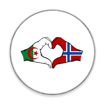 Algeria Norway Flag Hands Heart Shape - Round  fridge magnet - white - Front