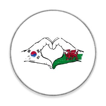 South Korea Wales flag hands heart shape used - Round  fridge magnet - white - Front