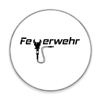 Feuerwehrschriftzug mit Schere - Runder Kühlschrankmagnet - Weiß - Vorne